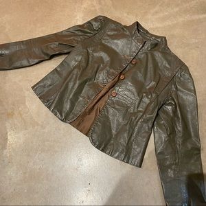 VINTAGE Leather Bomber Jacket Olive Green Sz M #GD5